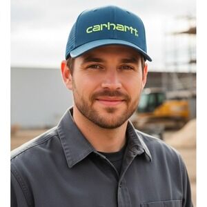 Carhartt Force Canvas Mesh Back Logo Graphic Cap Hat Blue Adjustable Snap Back